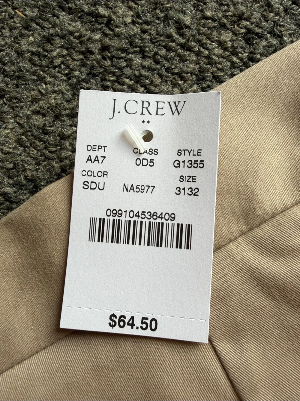 J. Crew Men's Khaki Chinos in Light Beige